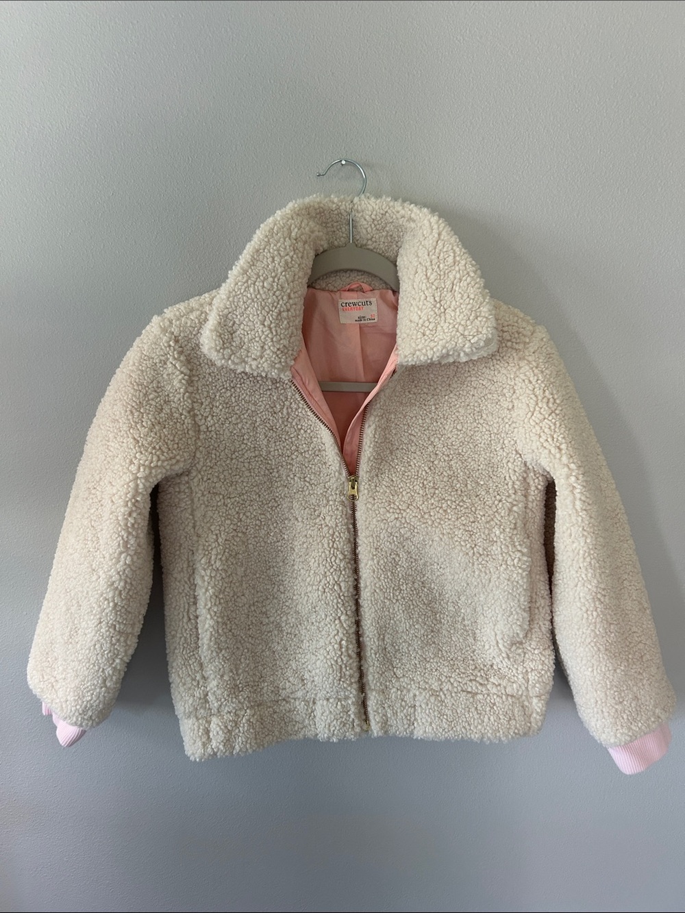 Crewcuts every day cream with pink lining Girls' Sherpa Jacket size 10